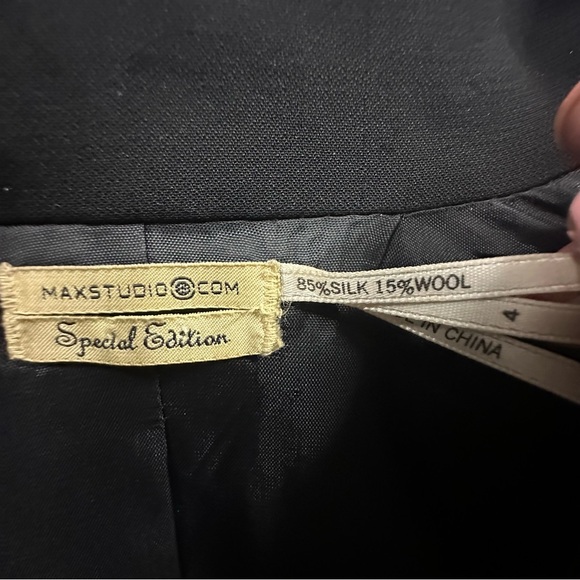 Max Studio Special Edition Silk Wool Slit Sleeve Black Blazer Jacket Womens 4 - Picture 13 of 16